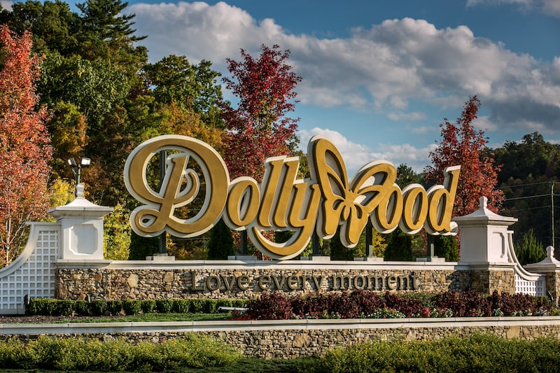 The entrance to Dollywood is viewed on October 18, 2016 in Pigeon Forge, Tennessee.