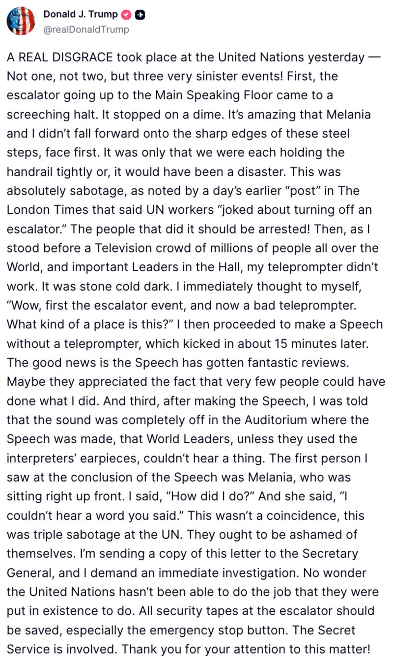 Trump Truth Social post