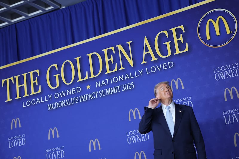 WASHINGTON, DC - NOVEMBER 17: U.S. President Donald Trump arrives to deliver remarks at the McDonald’s Impact Summit at the Westin DC Downtown on November 17, 2025 in Washington, DC. Trump spoke on the economy and highlighted his One Big Beautiful Bill Act, including its provisions for tax breaks on tips and overtime as he addressed the group of McDonald’s restaurant franchise owners.  (Photo by Win McNamee/Getty Images)