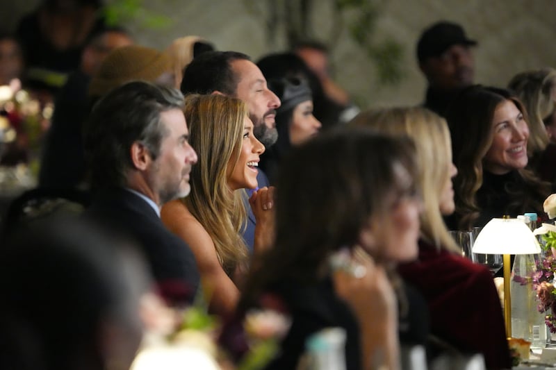 Jim Curtis, Jennifer Aniston, Adam Sandler, and Jackie Sandler attend ELLE's 2025 Women in Hollywood Celebration.