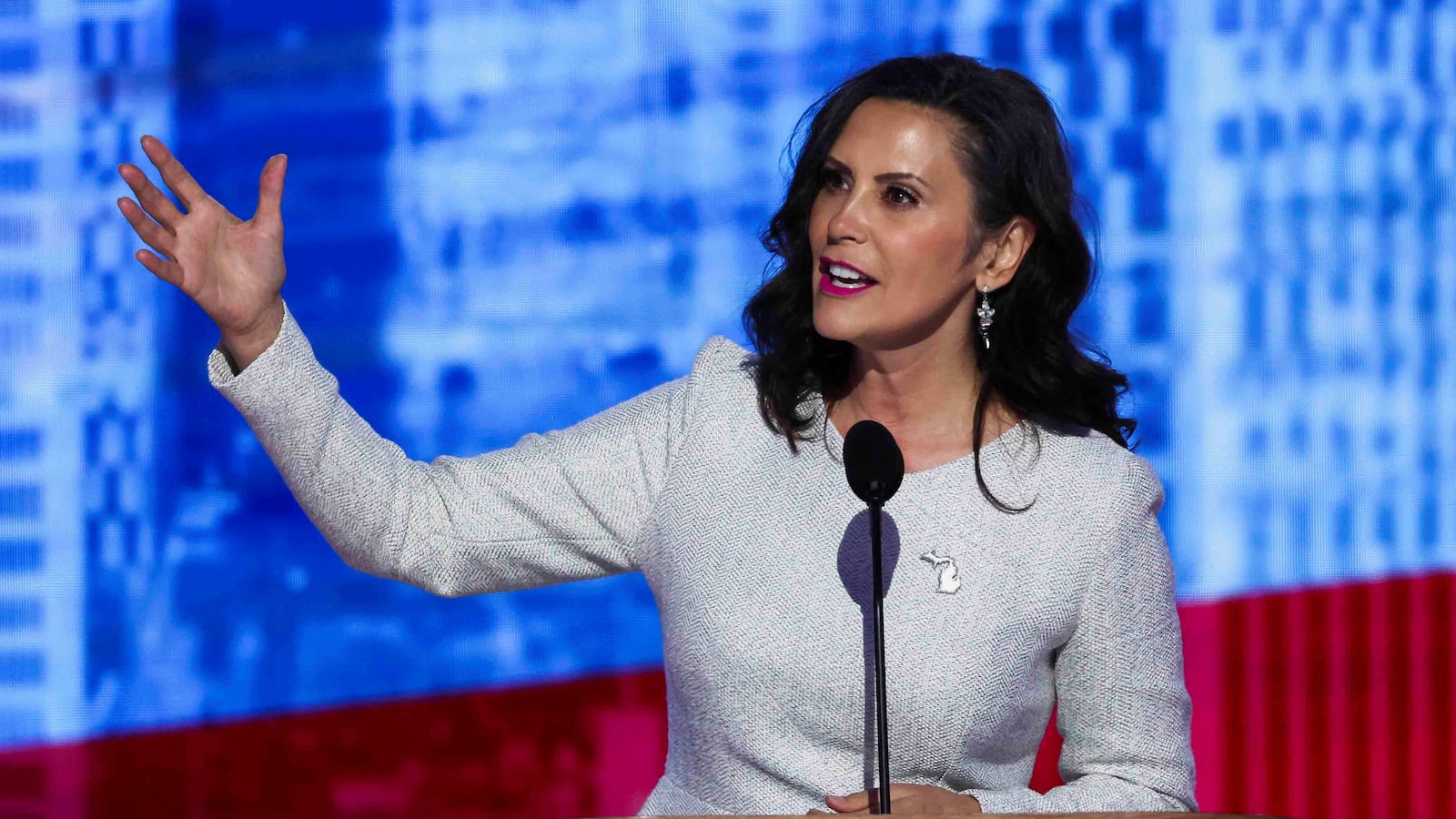 Michigan Governor Gretchen Whitmer, speaks on Day 4 of the Democratic National Convention (DNC) at the United Center in Chicago, Illinois, U.S., August 22, 2024.