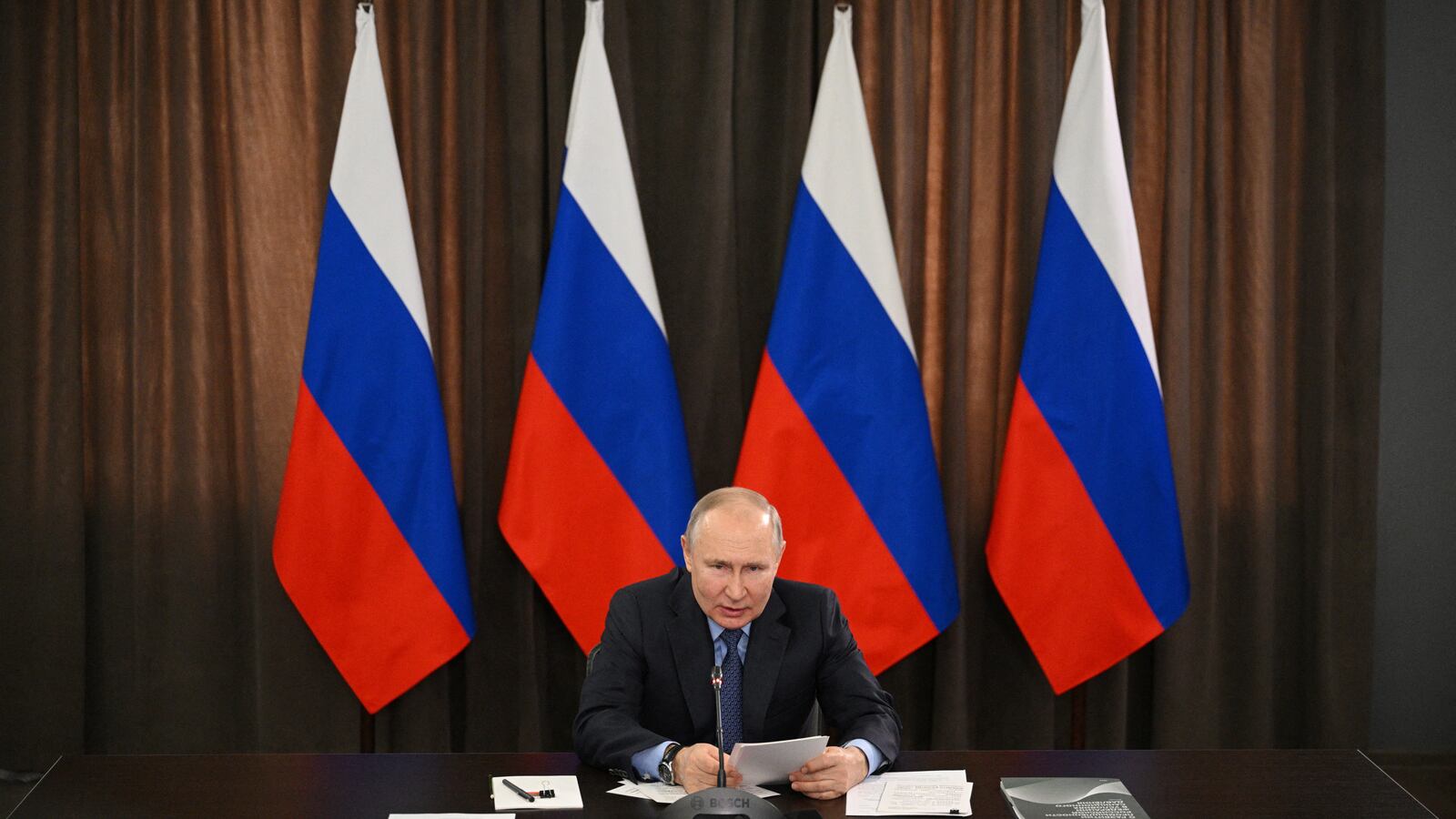 Russian President Vladimir Putin chairs a meeting of the State Council Presidium on the development of Russian industry under sanctions pressure in Tula, Russia, April 4, 2023.