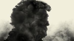 Profile photo illustration of Donald Trump made out of dark smoke