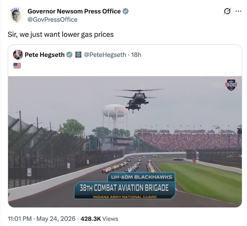 Gavin Newsom has a go at Pete Hegseth over gas prices on X