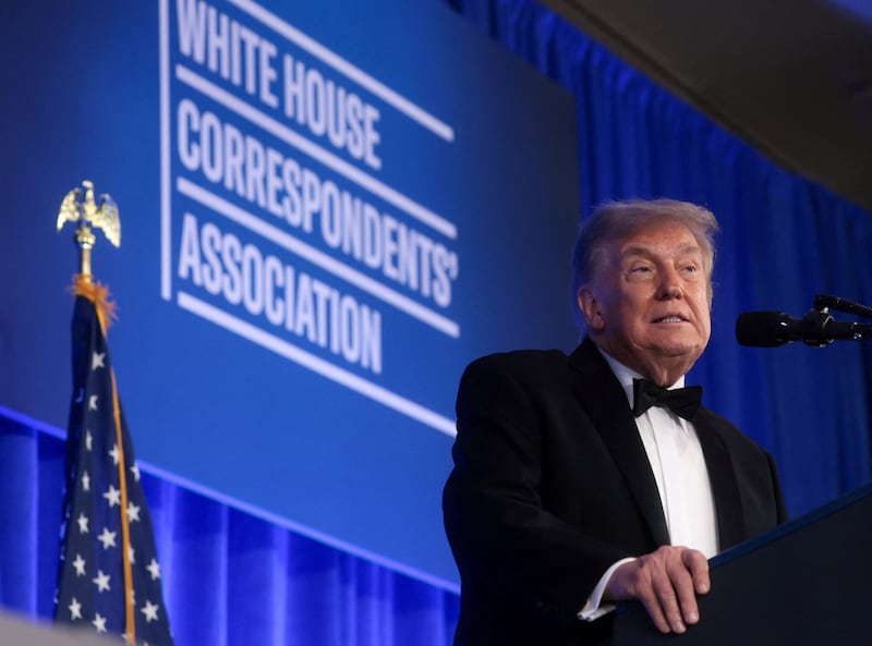 U.S. President Donald Trump delivers remarks at the White House Correspondents' Association (WHCA) Dinner, which was rescheduled from April after it was interrupted when a man tried to force his way through security and fired a shotgun, at the Waldorf Astoria hotel in Washington, D.C., U.S., July 24, 2026. REUTERS/Jonathan Ernst