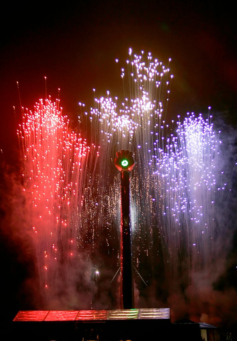 Writer and journalist Hunter S. Thompson's ashes is fired into the sky amid fireworks after a memorial service attended by relatives and a star-studded crowd