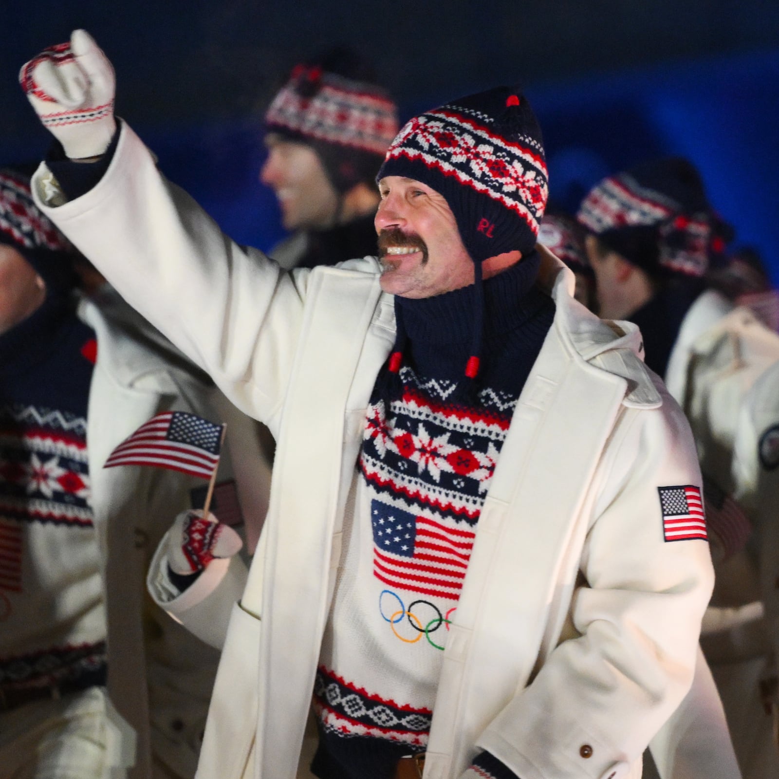 Athletes of Team United States walk in the parade during the opening ceremony of the Milano Cortina 2026 Winter Olympics at Livigno Snow Park on February 06, 2026 in Livigno, Italy.