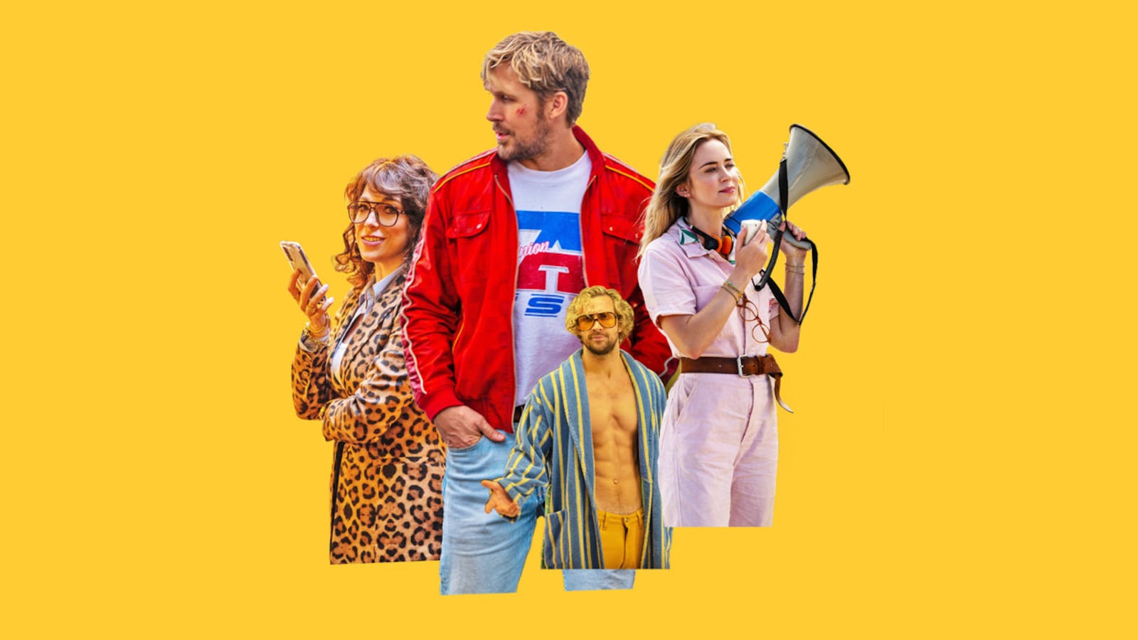 A photo illustration of the cast of The Fall Guy