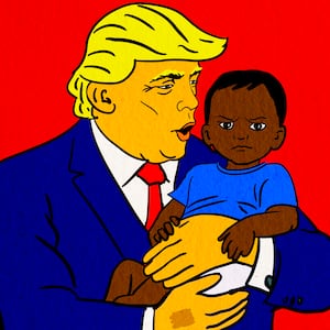 Donald Trump holing baby illustration