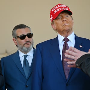 BROWNSVILLE, TEXAS - NOVEMBER 19: U.S. President-elect Donald Trump speaks alongside Elon Musk (R) and Senate members including (L-R) Sen. Bill Hagerty (R-TN), and Sen. Ted Cruz (R-TX) before attending a viewing of the launch of the sixth test flight of the SpaceX Starship rocket on November 19, 2024 in Brownsville, Texas. SpaceX’s billionaire owner, Elon Musk, a Trump confidante, has been tapped to lead the new Department of Government Efficiency alongside former presidential candidate Vivek Ramaswamy. (Photo by Brandon Bell/Getty Images)