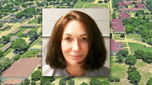 A photo illustration of Ghislaine Maxwell and Federal Prison Camp, Bryan in Texas.