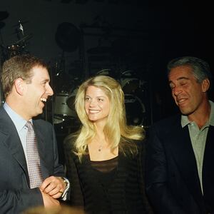 Melania Trump, Prince Andrew, Gwendolyn Beck and Jeffrey Epstein at a party at the Mar-a-Lago club, Palm Beach, Florida, February 12, 2000.