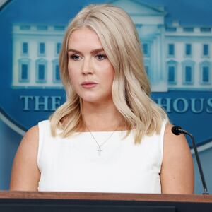 WASHINGTON, DC - AUGUST 19: White House press secretary Karoline Leavitt listens to a question during the daily press briefing in the Brady Press Briefing Room at the White House on August 19, 2025 in Washington, DC. Leavitt spoke on President Trump's recent peace talks aimed at ending Russia's war in Ukraine. (Photo by Anna Moneymaker/Getty Images)