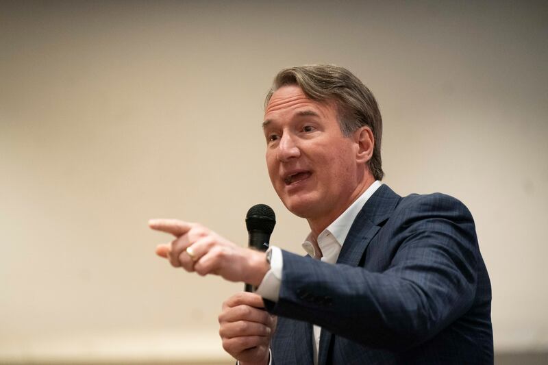 Governor of Virginia Glenn Youngkin speaks at an event for  Republican Gubernatorial Candidate Winsome Earle-Sears