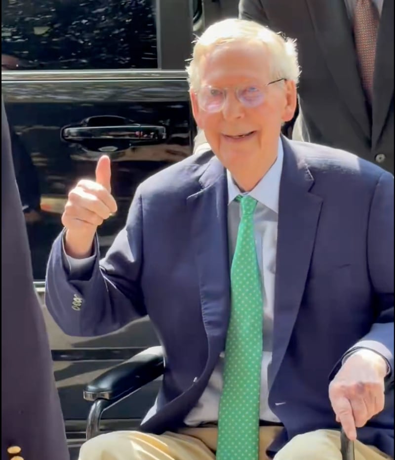Sen. Mitch McConnell gives a thumbs up on Thursday, September 17, 2026 while being loaded into an SUV.