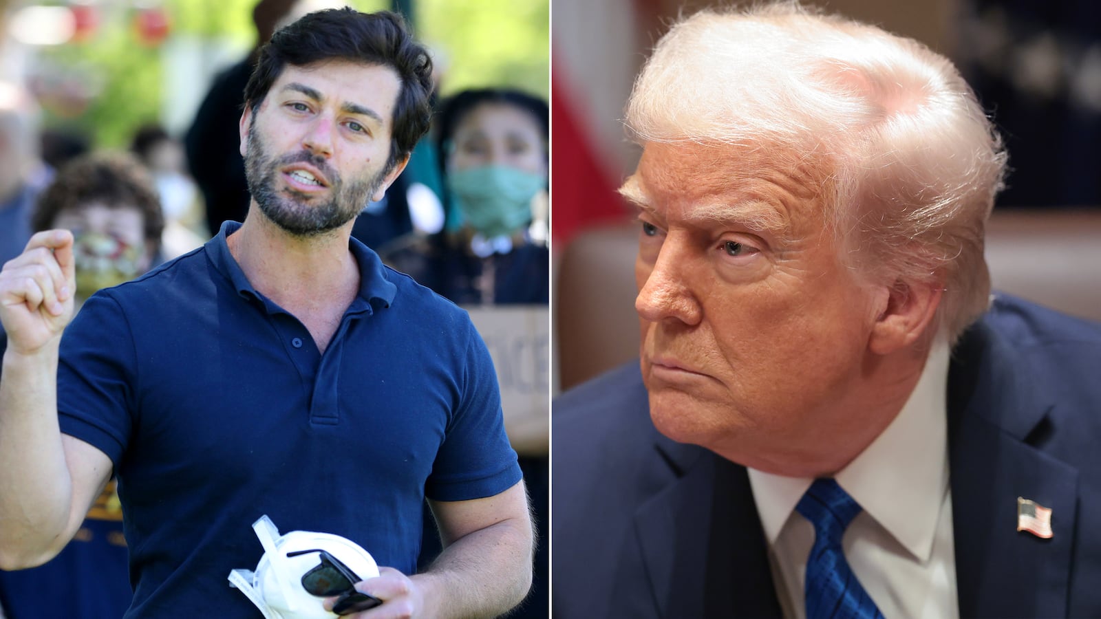 Adam Schleifer and Donald Trump split image