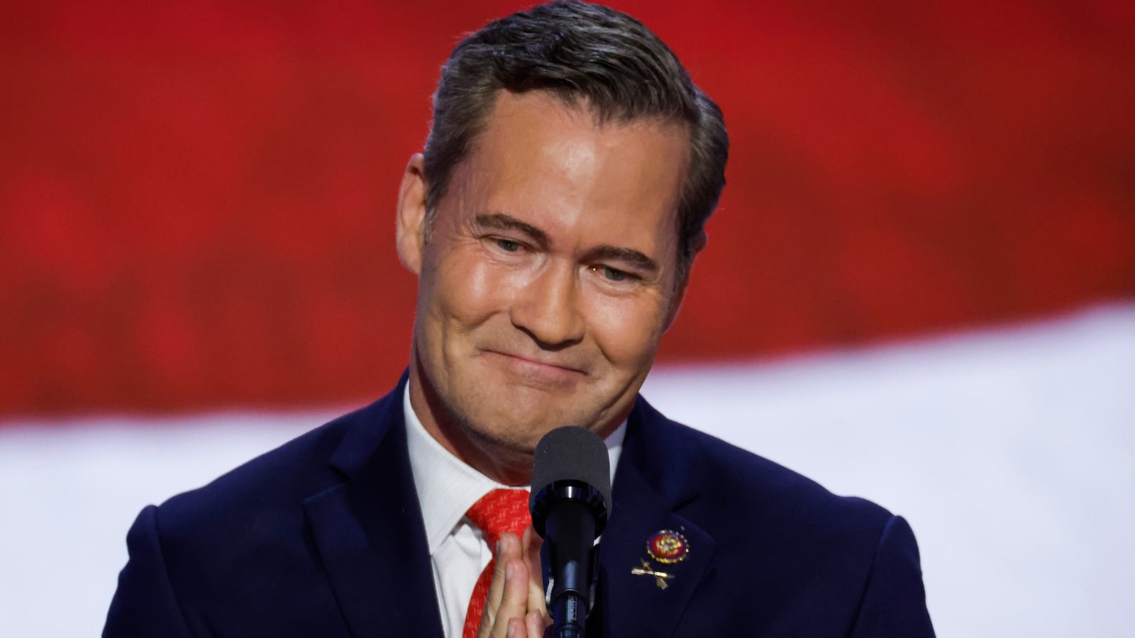 Michael Waltz speaks on stage on the third day of the Republican National Convention at the Fiserv Forum on July 17, 2024 in Milwaukee, Wisconsin.