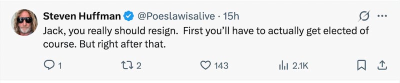 One of many X users who were enjoying the chaos caused by Jack Kimble's satirical posts.