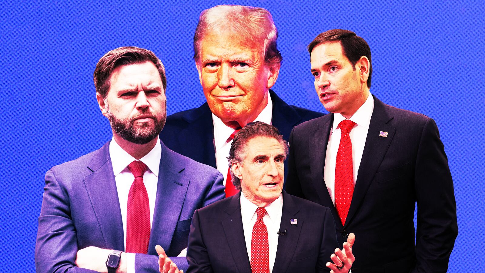 A photo illustration of J.D. Vance, Doug Burgum, Donald Trump, and Marco Rubio.