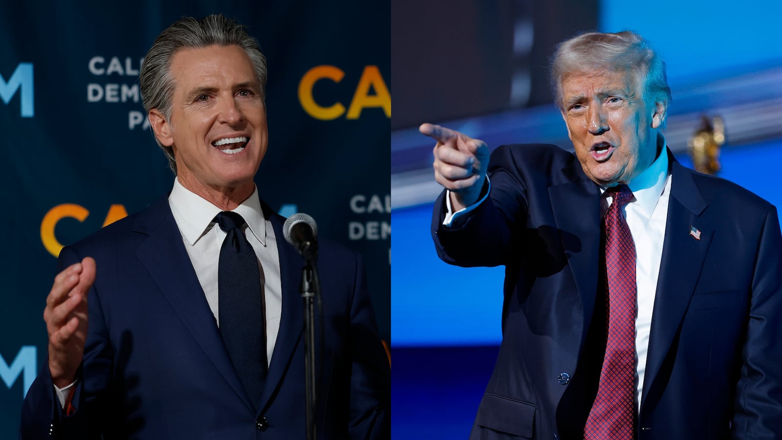 Split of Gavin Newsom and Donald Trump.