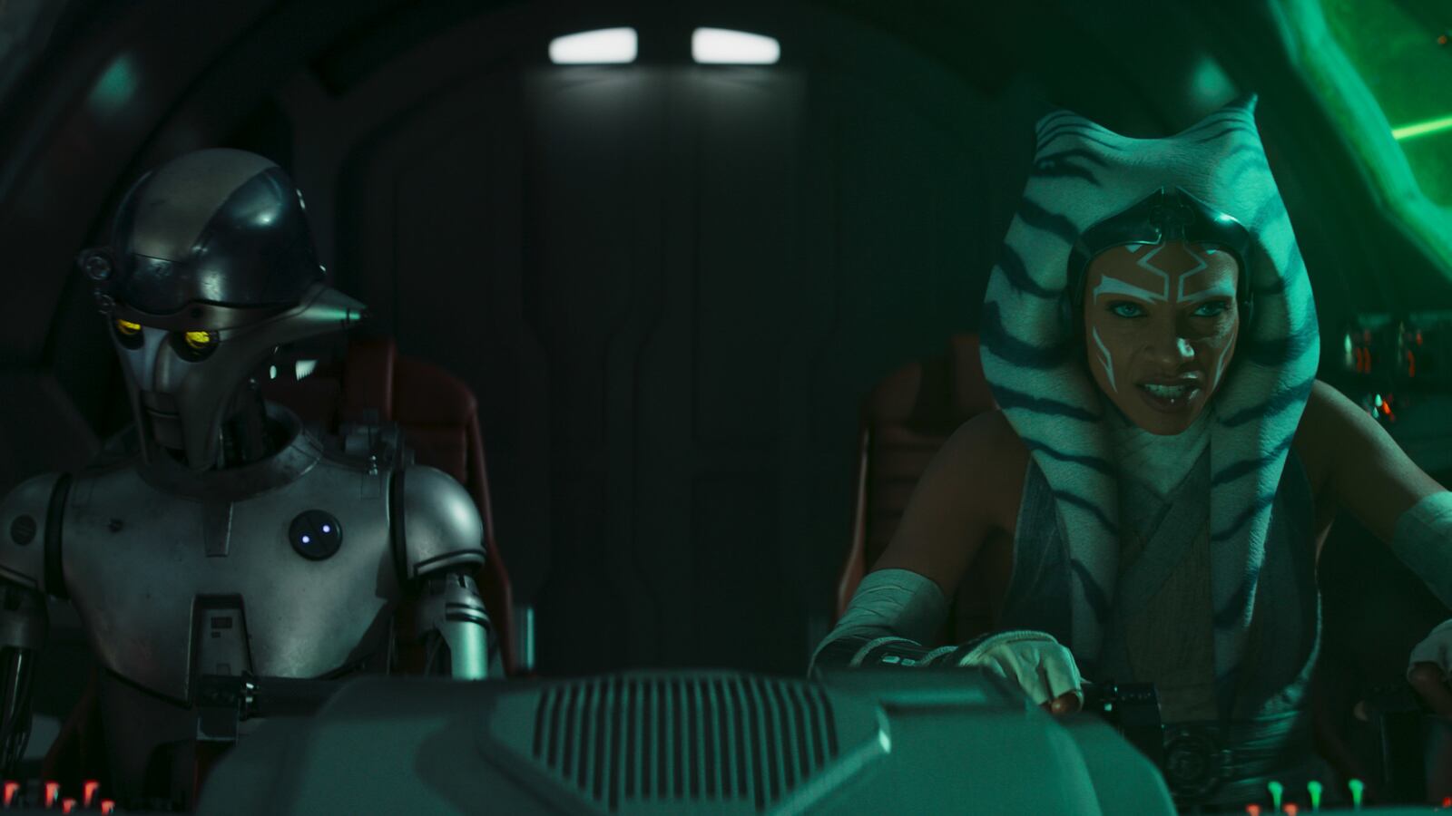 Photo still of Huyang (David Tennant) and Ahsoka Tano (Rosario Dawson) in 'Ahsoka'