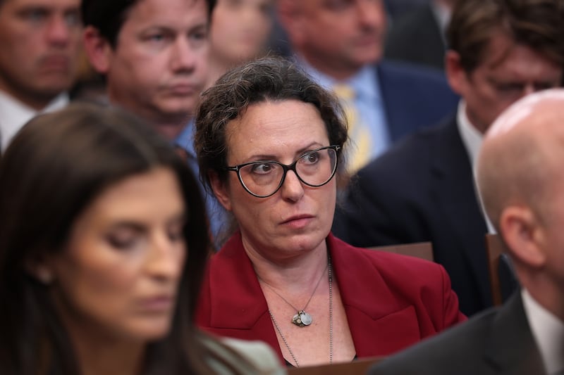 WASHINGTON, DC - SEPTEMBER 09: White House correspondent for The New York Times Maggie Haberman looks on during a daily press briefing in the Brady Press Briefing Room at the White House on September 9, 2025 in Washington, DC. Leavitt discussed a range of topics during the briefing including recent immigration enforcement actions by the Trump administration and the release of new documents related to the Jeffrey Epstein investigation by a Congressional committee yesterday. (Photo by Win McNamee/Getty Images)