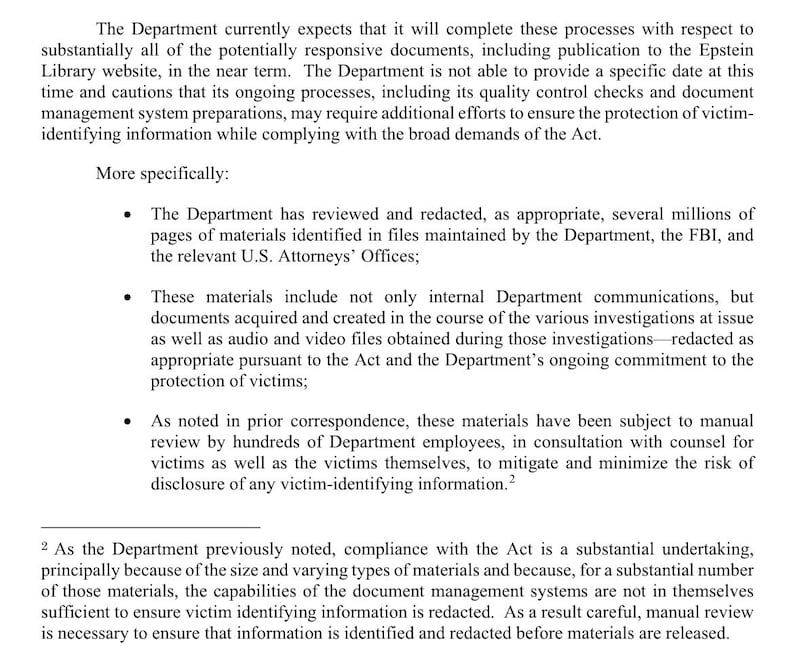 An excerpt from the letter, signed by Bondi.