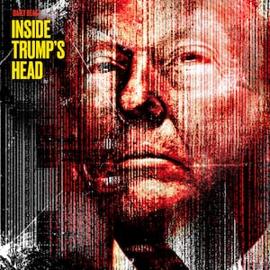 Donald Trump through a static background.