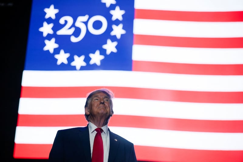 U.S. President Donald Trump attends a rally to kick off the Great American State Fair in celebration of the 250th anniversary of U.S. independence on the National Mall in Washington, D.C., U.S., June 24, 2026.