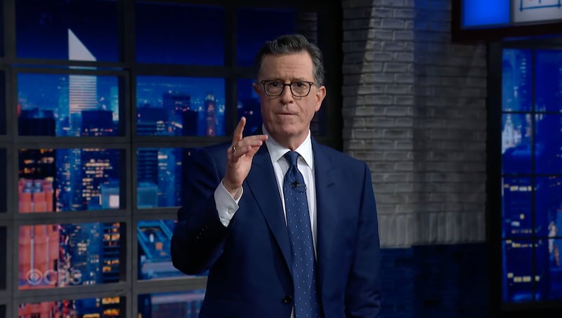 Stephen Colbert addresses his viewers.