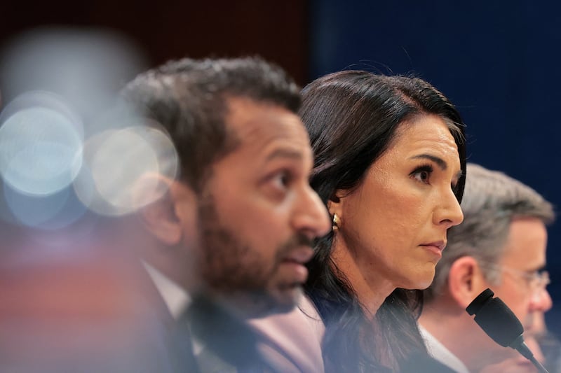 FBI Director Kash Patel and Director of National Intelligence Tulsi Gabbard attend a U.S. House Intelligence Committee hearing on Capitol Hill in Washington, D.C. on March 19, 2026.