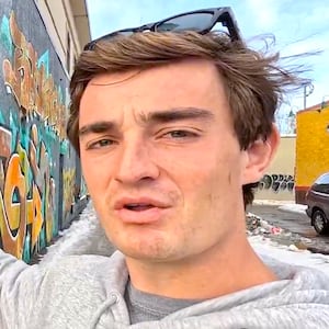 Nick Shirley outside a care center.