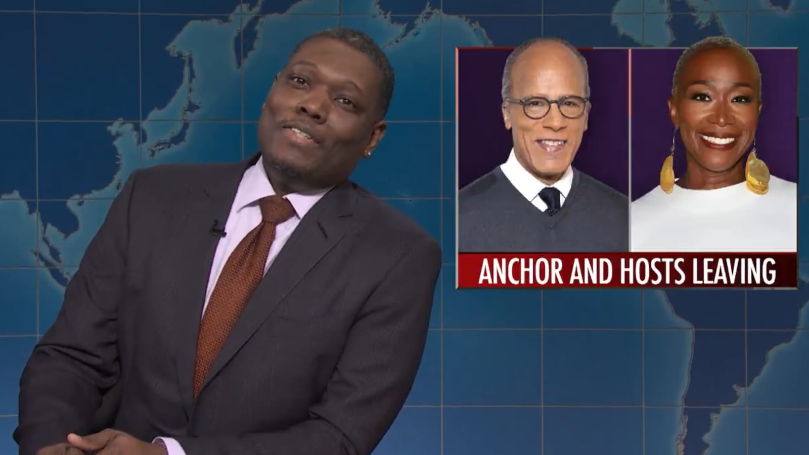 Michael Che talking about Lester Holt and Joy Reid leaving their anchor jobs.