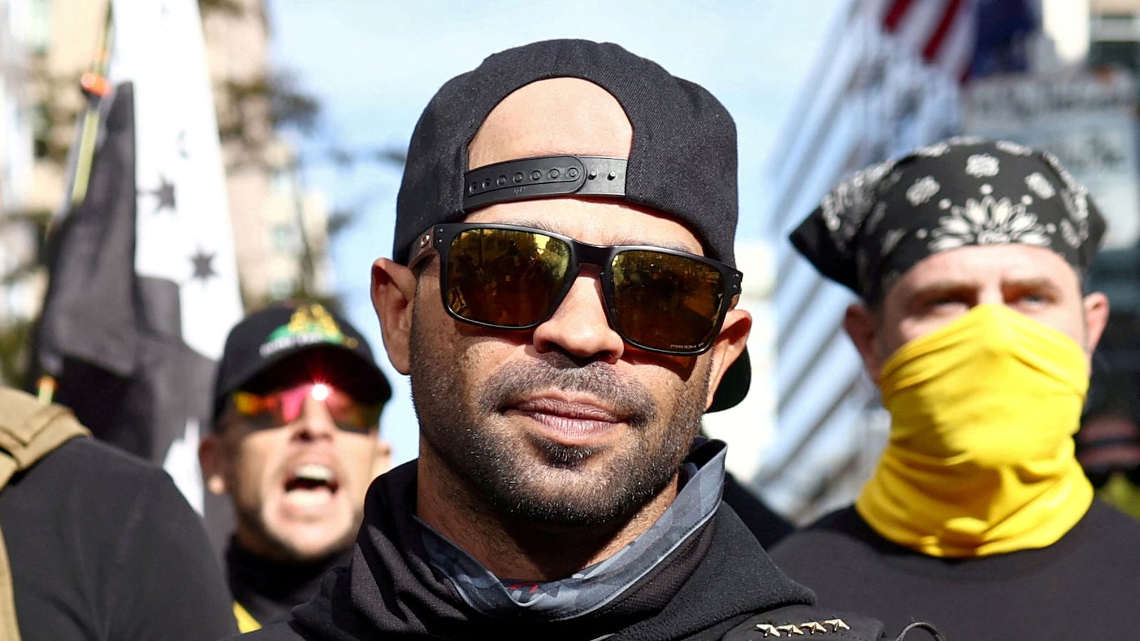 Enrique Tarrio and other members of the Proud Boys rally in support of Donald Trump to protest the results of the 2020 election just weeks before the Capitol riots.