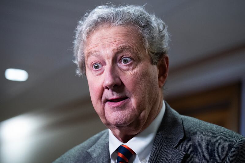 Sen. John Kennedy, R-La., talks with reporters outside a Senate Banking, Housing and Urban Affairs Committee confirmation hearing in Dirksen building on Thursday, October 30, 2025.
