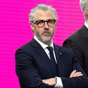 MILAN, ITALY - FEBRUARY 03: Chairman of LA28 Casey Wasserman (L) and CEO of LA28 Reynold Hoover look on during the IOC Session at the Main Media Centre MPC at Allianz MiCo on February 03, 2026 in Milan, Italy. (Photo by Andreas Rentz/Getty Images)