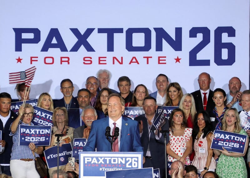 Texas Attorney General Ken Paxton speaks to supporters after winning the Republican runoff election for U.S. Senate in Texas, defeating incumbent U.S. Senator John Cornyn, in Plano, Texas, U.S., May 26, 2026.