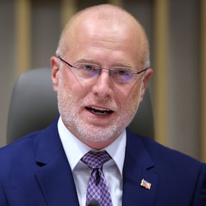 WASHINGTON, DC - FEBRUARY 18: Chairman of the Federal Communications Commission (FCC) Brendan Carr participates in a FCC meeting at the Federal Communications Commission headquarters on February 18, 2026 in Washington, DC. The Commission met to discuss oversight of the FCC Lifeline program, broadband deployment on the 900 MHz band, capping noncommercial educational reserved FM band applications, and reforming intercarrier compensation. (Photo by Kevin Dietsch/Getty Images)