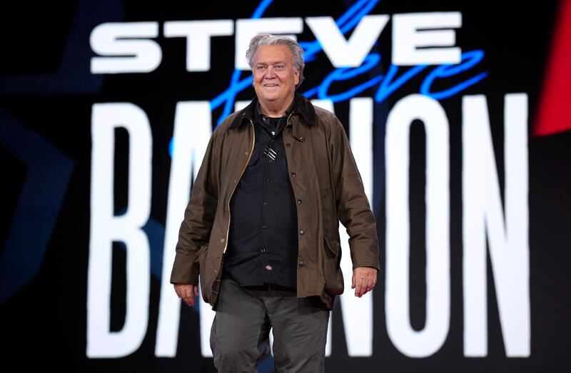 OXON HILL, MARYLAND - FEBRUARY 20: Steve Bannon, media personality and political strategist, speaks at the Conservative Political Action Conference (CPAC) at the Gaylord National Resort Hotel And Convention Center on February 20, 2025 in Oxon Hill, Maryland. The annual four-day gathering brings together conservative U.S. lawmakers, international leaders, media personalities and businessmen to discuss and champion conservative ideas. (Photo by Andrew Harnik/Getty Images)