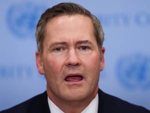 Waltz speaks to the media on November 17, 2025 in New York City. The United Nations Security Council is expected to vote on a draft resolution authored by the US that welcomes the establishment of a Board of Peace (BoP) as a "transitional governance administration" in Gaza and authorizes the BoP to establish a temporary International Stabilization Force (ISF) in the region. (Photo by Adam Gray/Getty Images)