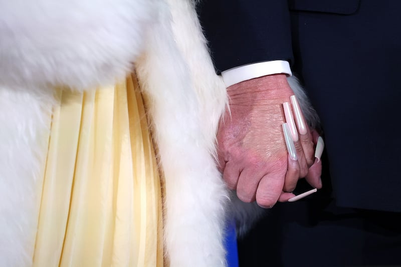 A close-up on Nicki Minaj and President Donald Trump's hands as they appeared together on January 28.