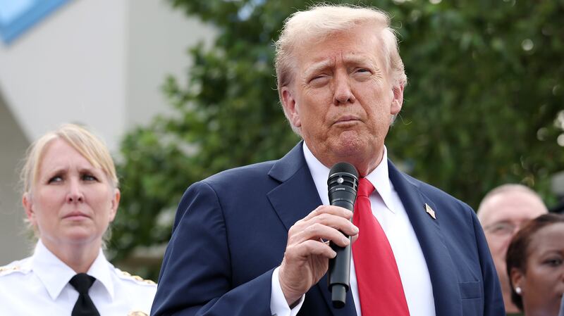 President Donald Trump visits the U.S. Park Police Anacostia Operations Facility on August 21, 2025 in Washington, DC.