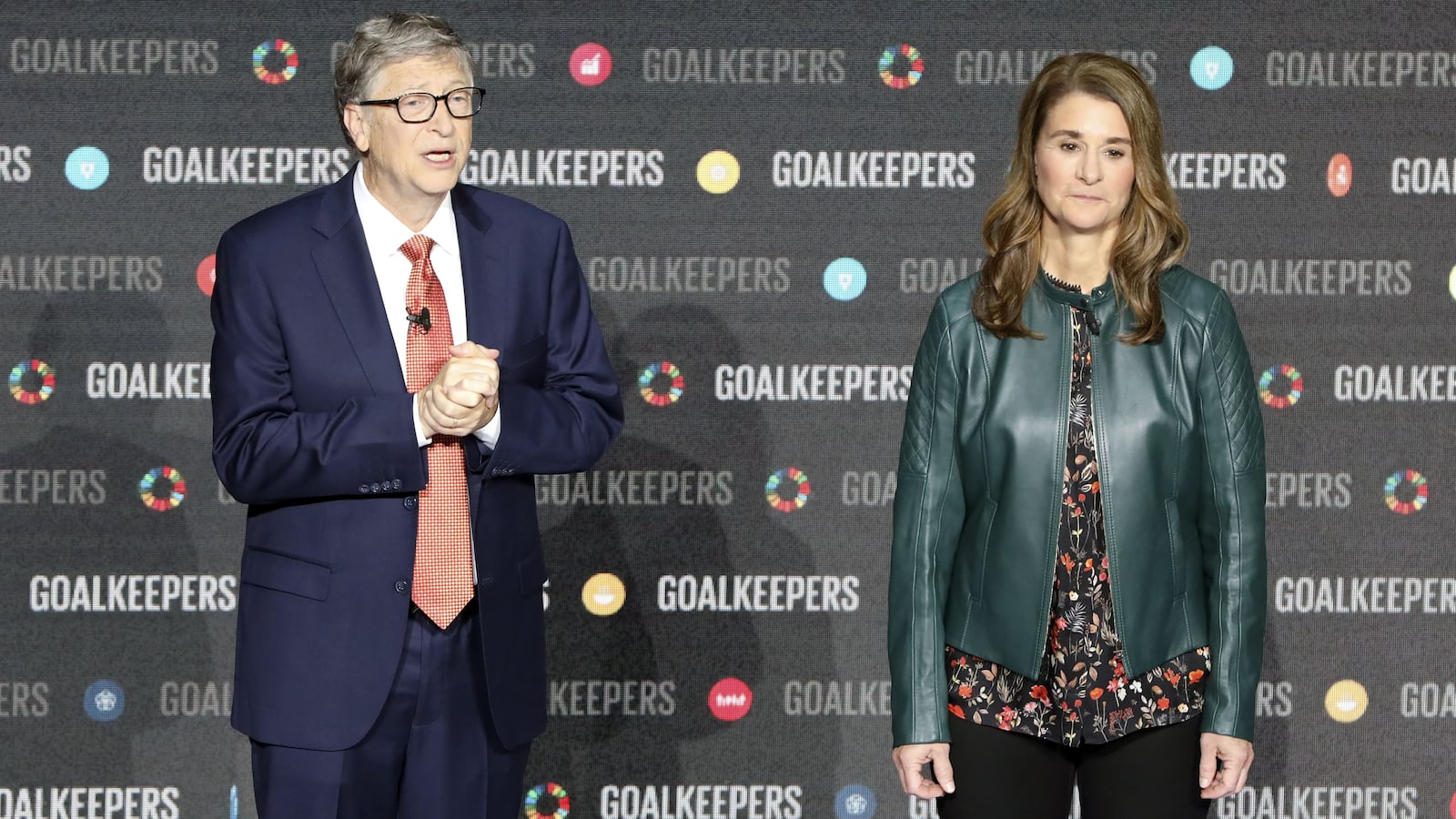 Bill Gates and his wife Melinda Gates introduce the Goalkeepers event at Lincoln Center on September 26, 2018, in New York. (Photo by Ludovic MARIN / AFP) (Photo by LUDOVIC MARIN/AFP via Getty Images)