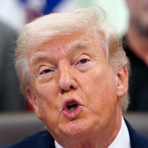 President Donald Trump speaks about research into mental health treatments in the Oval Office of the White House in Washington, D.C., April 18, 2026.