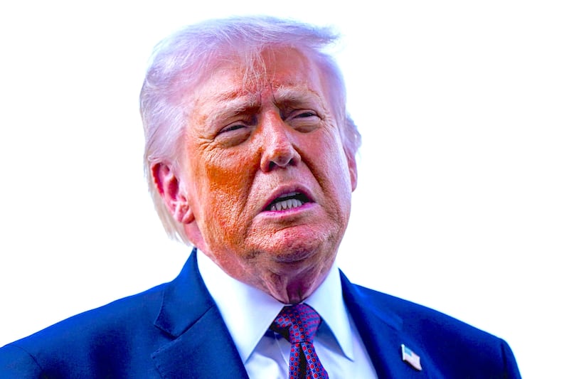 President Donald Trump speaks to the media after arriving in Corpus Christi, Texas, U.S., February 27, 2026.