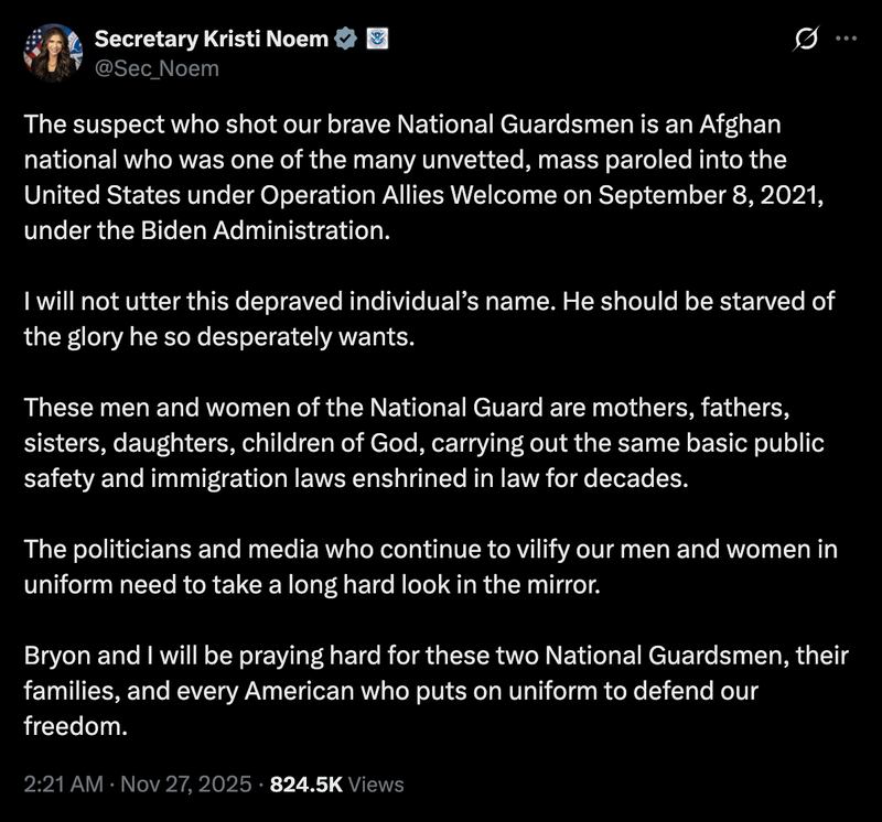 Kristi Noem blamed the Biden-era program while refusing to name the suspect.