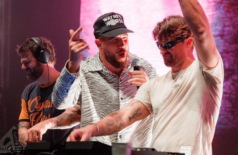 Alex Pall, Travis Kelce and Drew Taggart perform onstage at SI The Party Presented by DraftKings at Cow Palace on February 07, 2026 in San Francisco, California. (Photo by Christopher Polk/Billboard via Getty Images)