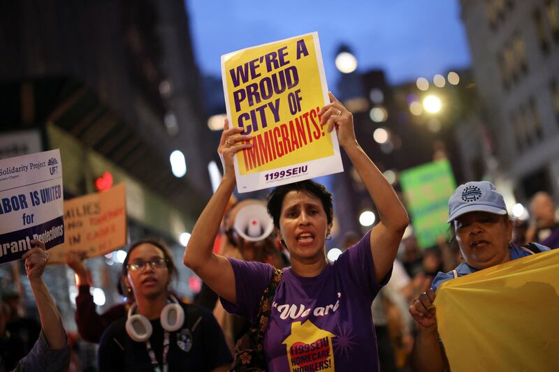 Demonstrators outside Manhattan immigration court