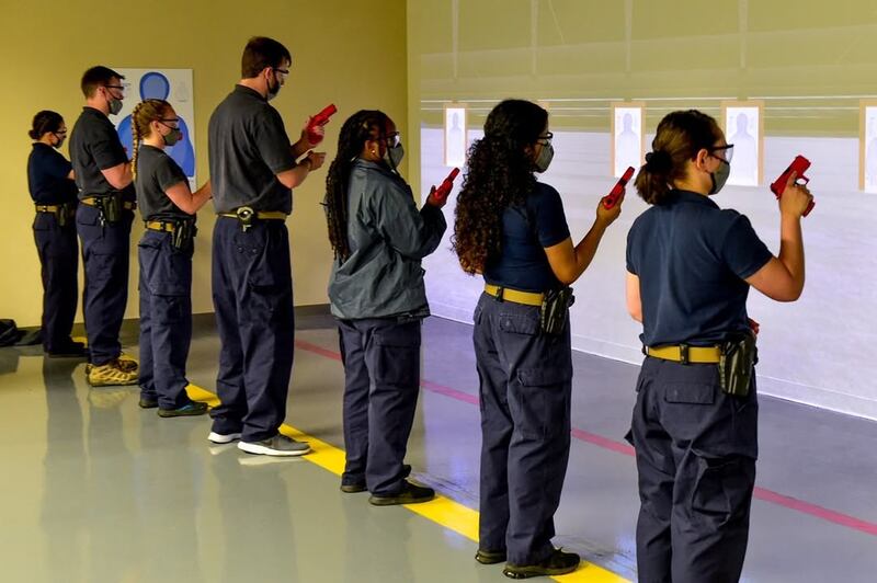 DHS says the virtual ranges at FLETC-Glynco allow students to train in a safe and effective environment, helping them develop their firearm motor skills.