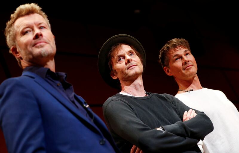 Magne Furuholmen, Paul Waaktaar-Savoy, and Morten Harket of A-ha pose during a photoshoot in 2017.